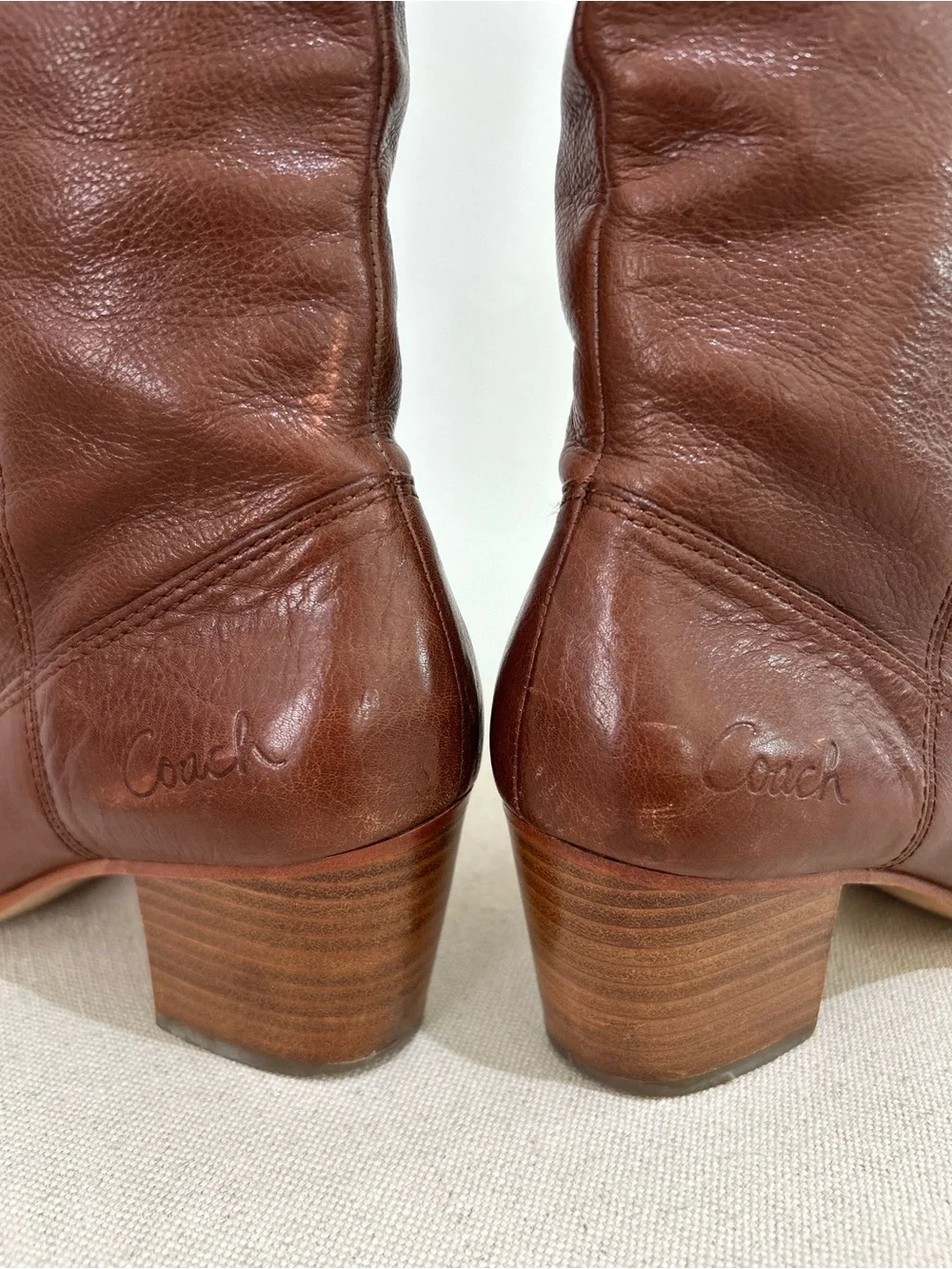 Coach Fayth Leather Riding Boot Chestnut Brown Size 7 B Classic Old Money